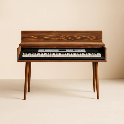 Mid-Century Modern Solid Wood Piano & Keyboard Stand – Handmade Studio Furniture