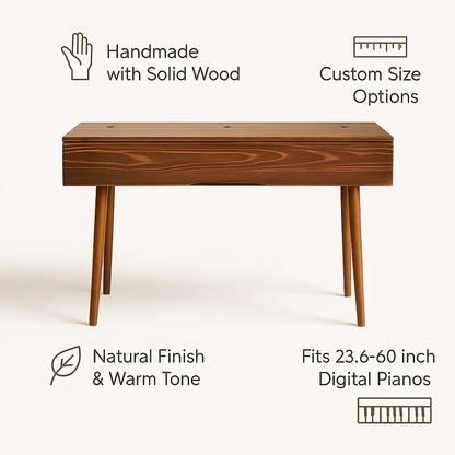 Mid-Century Modern Solid Wood Piano & Keyboard Stand – Handmade Studio Furniture